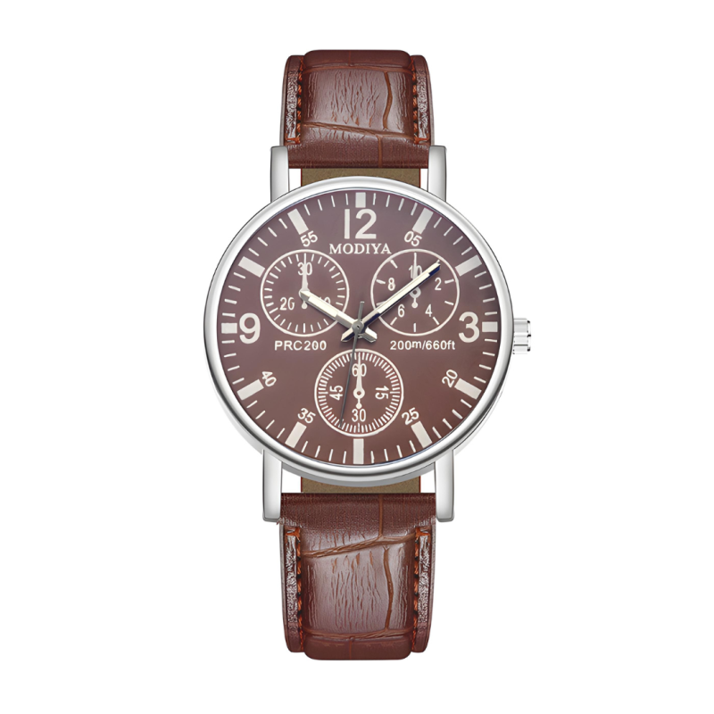 Montre à Quartz pour Hommes Modiya Bracelet en Cuir PU avec 3 Petit Cadran Modèle 999 Marron — ECO · Smarty Paris 18e